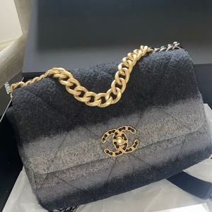 Chanel 19 Grey Black Ombré Wool Boucle Flap Bag